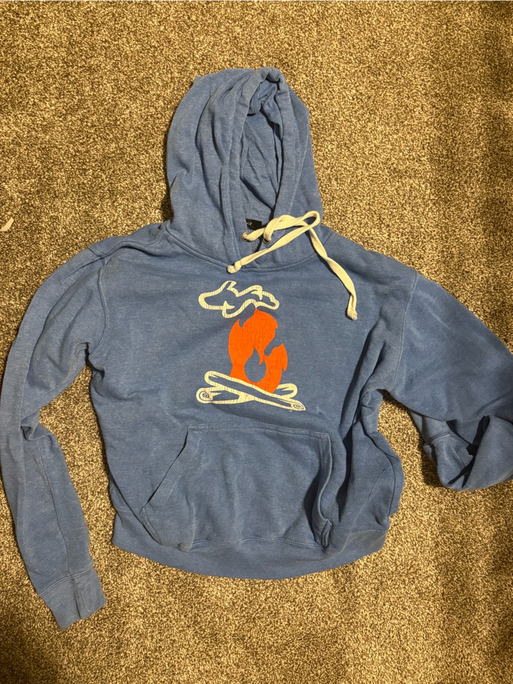 Blue Hoodie with Orange Flame Graphic